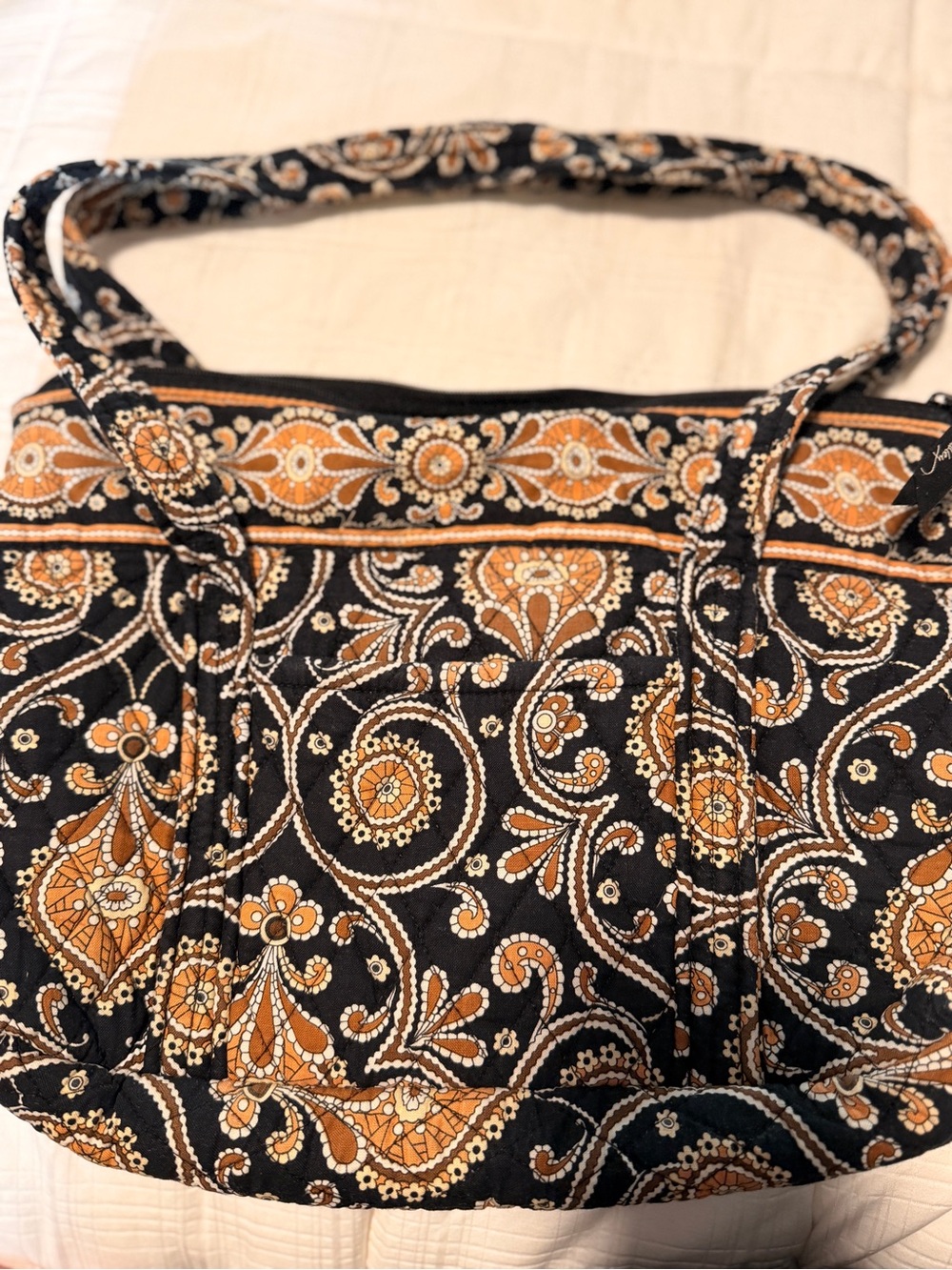 Vera Bradley Quilted Paisley Tote in Black and Tan